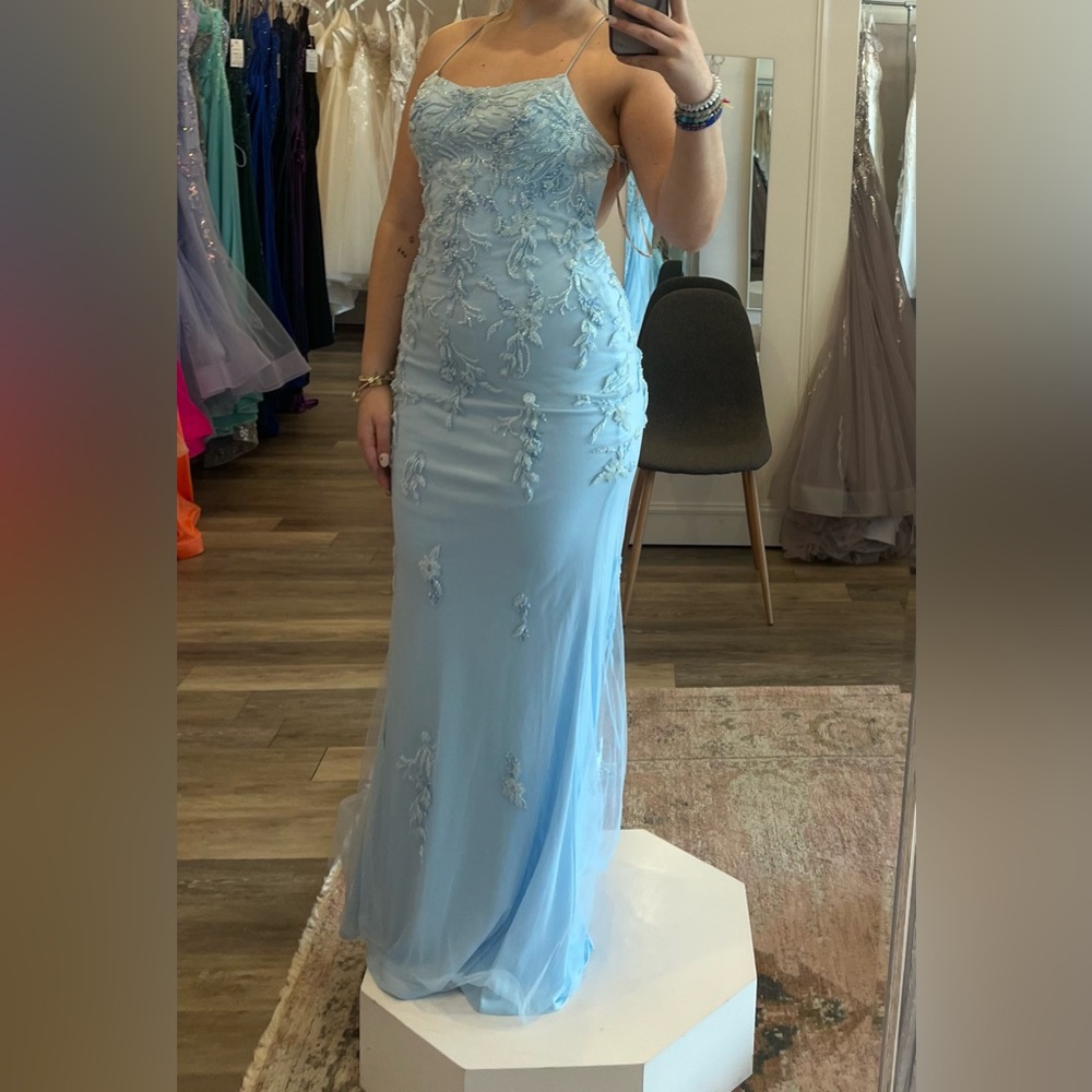 Favianna Light Blue Beaded Prom Dress